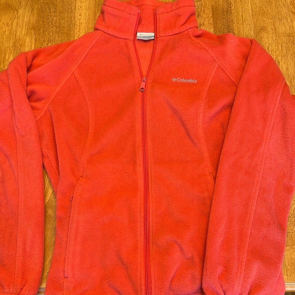 Columbia Zip Up Fleece Sweatshirt Pink Salmon Size Medium